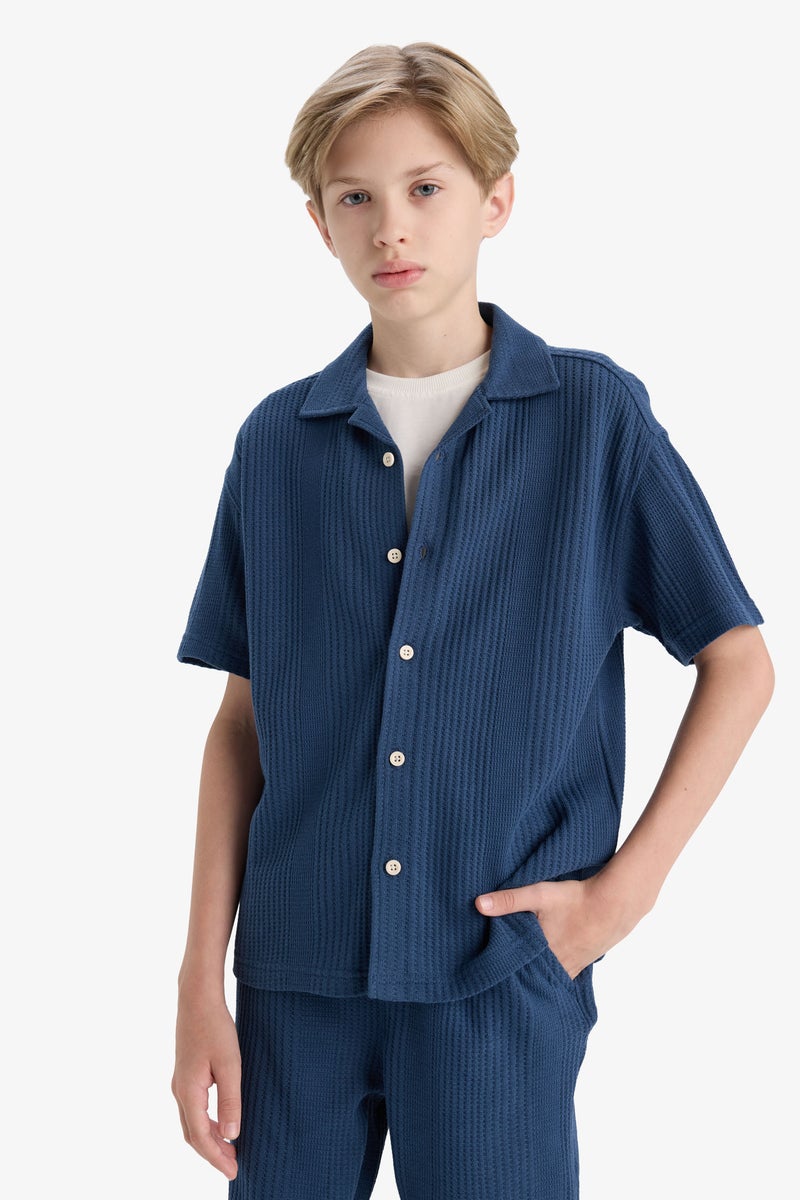 DeFacto Blue Boy Boy Oversize Polo Neck Short Sleeve Shirt Casual - Image 1